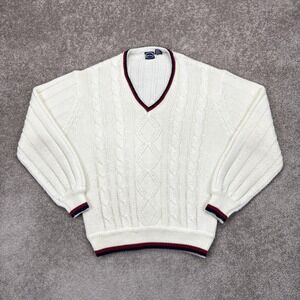 Vintage Carlo Rossi Cream Cable Knit V-Neck Sweater XL